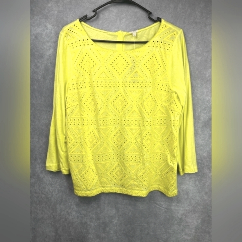 J. Crew Factory Diamond Eyelet Yellow Neon Shirt Size L
